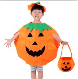 画像1: ハロウィン!! 子供用 かぼちゃポンチョ パンプキン 帽子 収納 バック 3点 セット